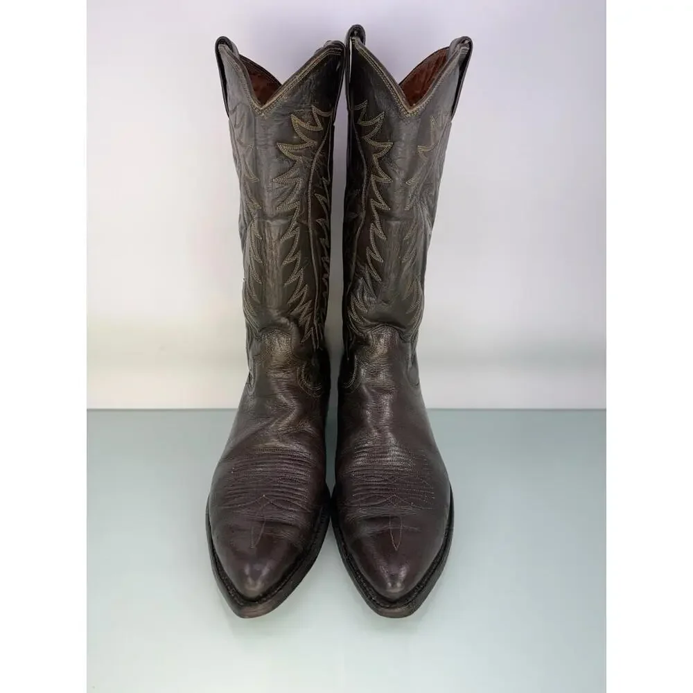 Justin True Vintage 70s White Label Fort Worth Cowboy Boots Brown Leather 9D USA